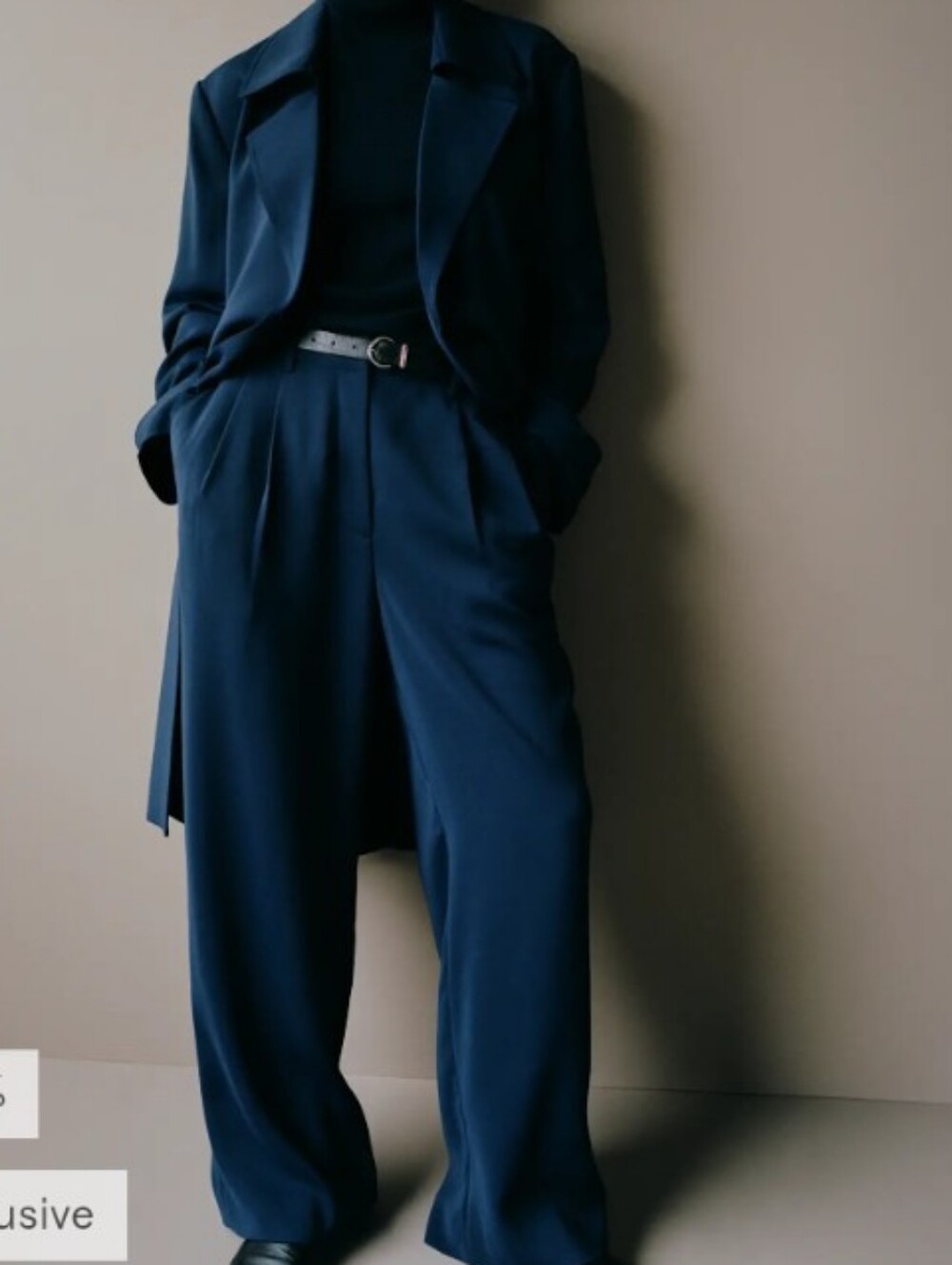 Quince Navy Wide-Leg Trousers with Pleats